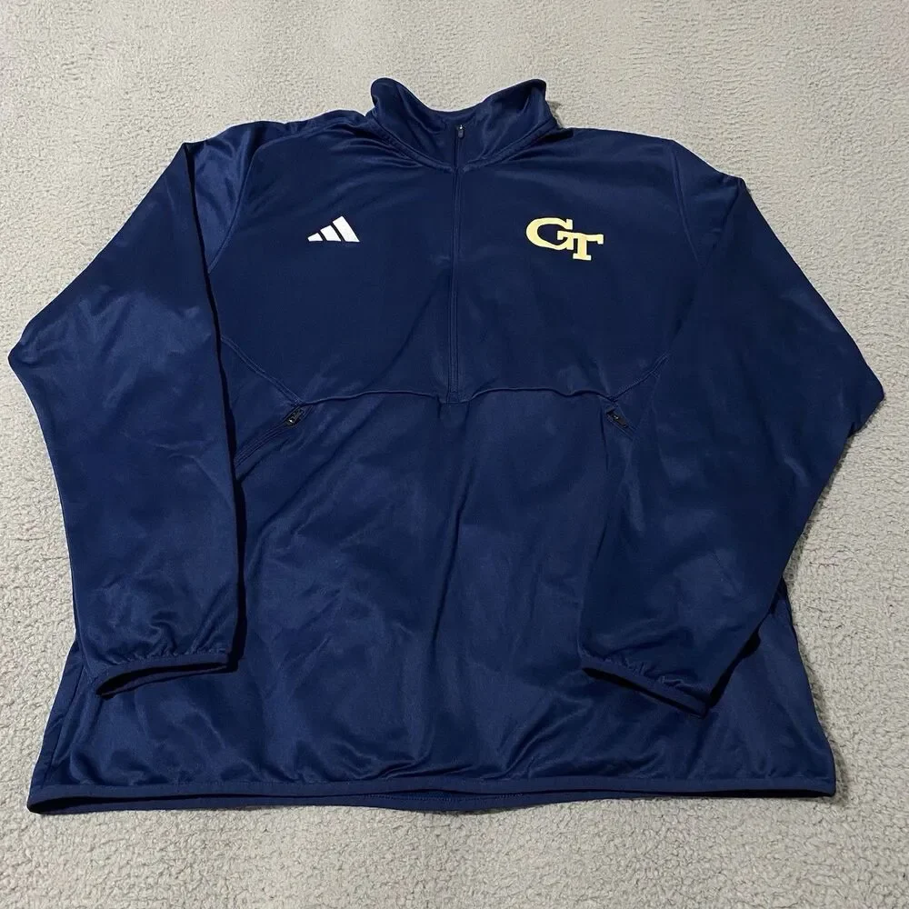 Georgia Tech Yellow Jackets Pullover Adidas Men 2XL XXL Blue 1/4 Zip Team Issued